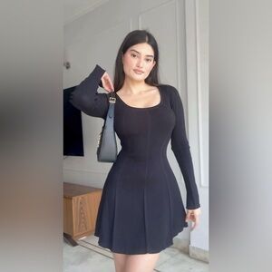 STAUD Deora Knit Long Sleeve Dress Black